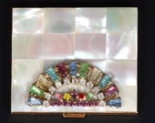 Mother of Pearl Powder Compact with Rhinestones