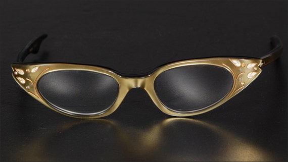 1950's Gold and Enamel Cat Eye Glasses Made in Fra