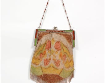 Antique 1920s Whiting and Davis Mesh Enamel Handbag