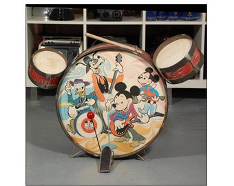 Vintage 1970s Mickey Mouse Club Toy Drum Set