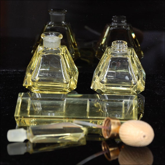 Vintage Art Deco German Yellow Glass Perfume Bott… - image 5
