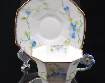 Antique Melba Bone China Cup and Saucer with a Flower Handle, Mother's Day Gift