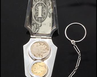 Antique 1920s Sterling Silver Dance Card Coin Holder with attached Finger Ring