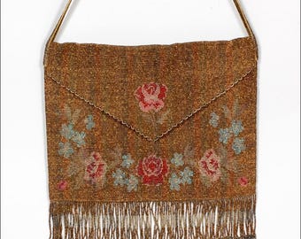 Antique 1920s Art Deco Envelop Micros Steel Beaded Handbag