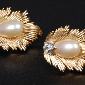 Trifari Faux Pearl Earrings with Rhinestones