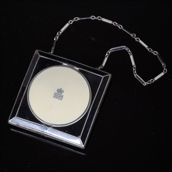 Vintage Cream & Black Enamel Chatelaine Compact