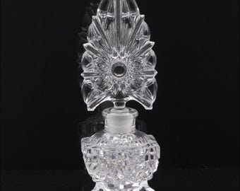 Vintage Clear Pressed Glass Perfume Bottle with Glass Feet