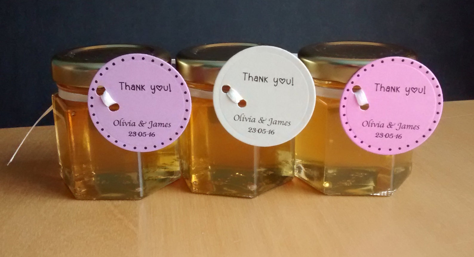 Honey Wedding Favors, 24 Bridal Shower Honey Favours, 1.5 Oz Hexagon Glass Jars With Tag, Edible