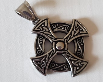 304 Stainless Steel Cross Pendants, Celtic Cross, Antique silver, 31x27x4mm, Hole: 5.5x6mm, 1 Pc.