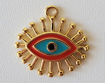 Pendants for Necklace 22x27mm 24k Shiny Gold Plated Pink Enamel Evil Eyes Charm Mini Round Evil Eye Charm Evil Eye Pendants GLD045