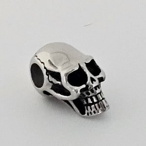 Stainless Steel Skull Bead, hole: 6 mm, Slide charm Beads, Large Hole Beads, Antique silver, Jewelry findings, 22x12x13mm, 1 Pc.