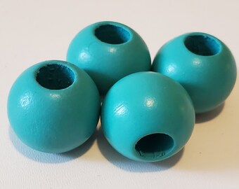 25 mm turquoise green beads,9 mm hole, 4 beads,  large hole wooden round beads, big beads, macrame beads