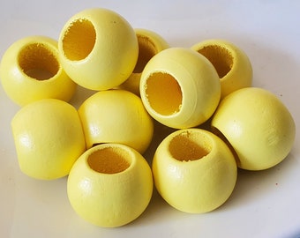 20 mm Yellow round wood beads, 10 beads, Size: 20X15.5 mm, 9.5-10 mm hole, large hole beads, macrame beads, jewelry beads