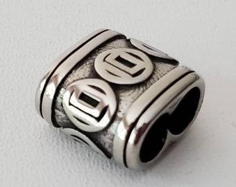 1 - 316 Stainless Steel Beads Double Hole, 10x5mm, Slide Charms/Slider Beads, oval, Antique Silver, 13.5x12.5x8.5mm, Hole: 10x5mm