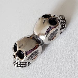 1 Stainless steel skulls slide, leather cord slider, 6 mm hole, 304 stainless steel skulls for leather bracelet