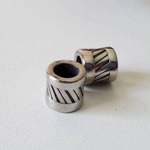Stainless Steel tube beads, large hole, 2 beads, Column, Antique Silver, 10.5x10mm, Hole: 6.5 mm