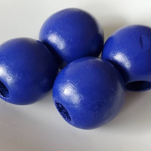 4 Royal Blue, 25 mm wood round beads, hole 9 mm approx., large hole beads, macrame beads, crfats beads