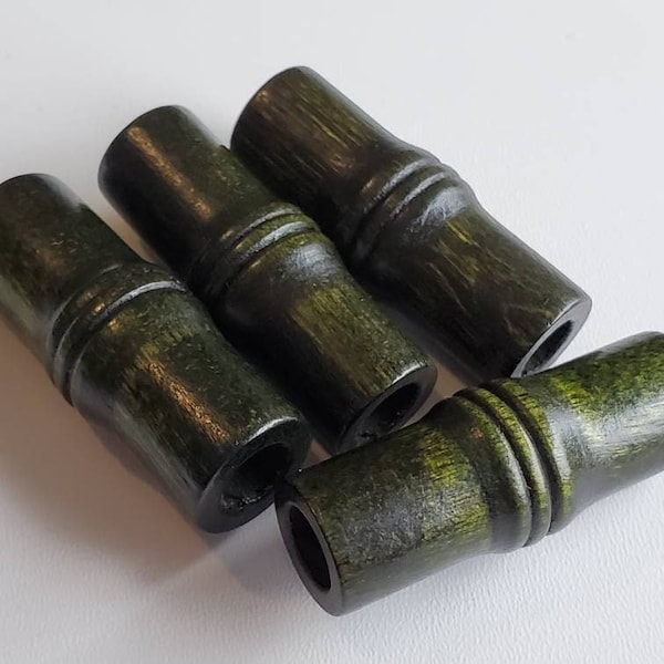 4 - 40X14 mm Green wooden tube beads, large wood beads, 8 mm hole, bamboo shape beads, macrame beads, craft beads, large hole beads