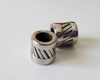 Stainless Steel tube beads, large hole, 2 beads, Column, Antique Silver, 10.5x10mm, Hole: 6.5 mm