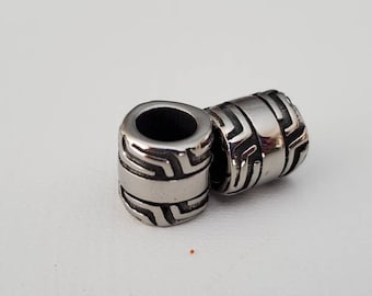Stainless Steel Column Beads, 6 mm hole, 2 Pcs., Antique Silver, 10x9.6mm,