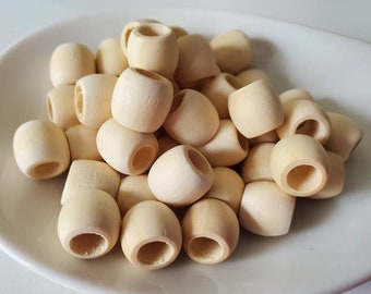 12 mm Unfinished wood barrel beads, 40 beads, large hole beads, 1/2" beads, 6 mm hole, wooden beads, macrame beads, big hole beads