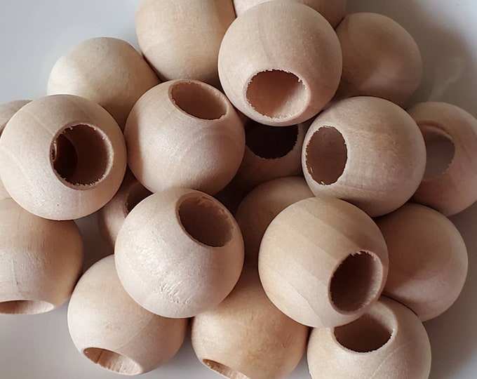 16 Mm Unfinished Wood Round Beads, 20 Beads, 8 Mm Hole, Large Hole
