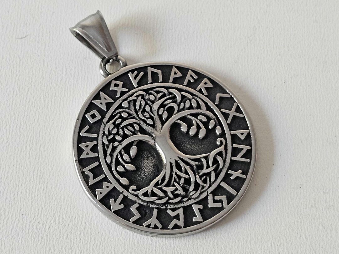 304 Stainless Steel Tree of Life & Runes Pendant, Yggdrasil the Norse ...