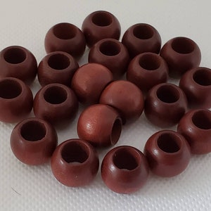 14 mm round wood beads, 0.55, 20 beads, large hole beads, size:14X11 mm, 7 mm hole, macrame bead, wooden bead, jewelry bead Mahogany