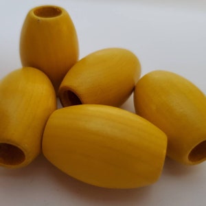 32 mm Yellow Wooden oval beads, 5 beads, large hole beads, 32X22 mm, macrame beads, jewelry beads, 9 mm hole, big beads