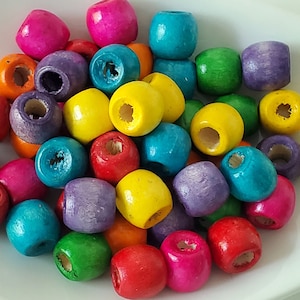 50- 11X12 mm wood barrel beads, mixed colors, 4.5 mm hole, wooden beads, macrame bead, large hole beads