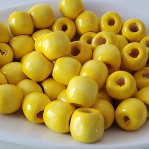 50- 11X12 mm Yellow wood barrel beads, 4.5 mm hole, wooden beads, macrame bead, large hole bead, jewelry beads
