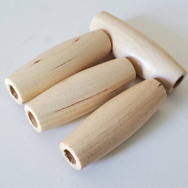 2 Inch Long Beige wood tube beads, hole size: 8mm, XL tube beads, wooden tube beads, large hole beads, macrame beads, 4 beads