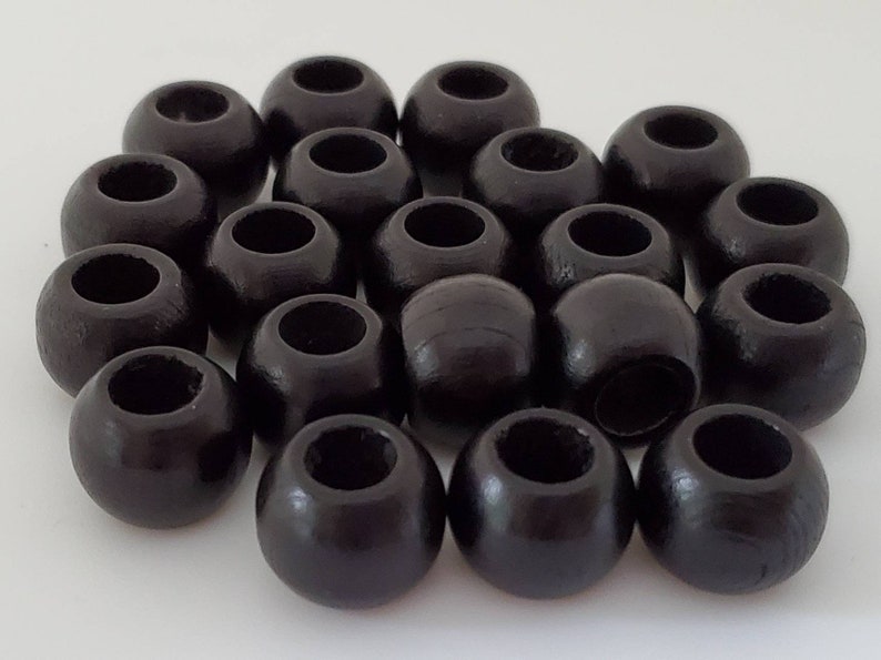 14 mm round wood beads, 0.55, 20 beads, large hole beads, size:14X11 mm, 7 mm hole, macrame bead, wooden bead, jewelry bead Black