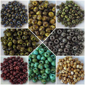 2/0 Czech Glass Seed Beads, 20 grams, Opaque beads, Picasso finish, Travertine beads, beading supplies