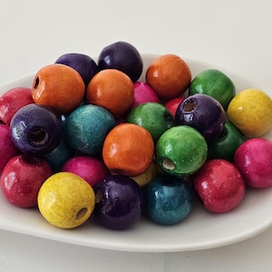 30- 18 mm wooden round beads, mixed colors, 3.8 mm hole, wood beads, crafts beads, large hole beads
