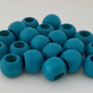 14 mm round wood beads, 0.55, 20 beads, large hole beads, size:14X11 mm, 7 mm hole, macrame bead, wooden bead, jewelry bead Turquoise