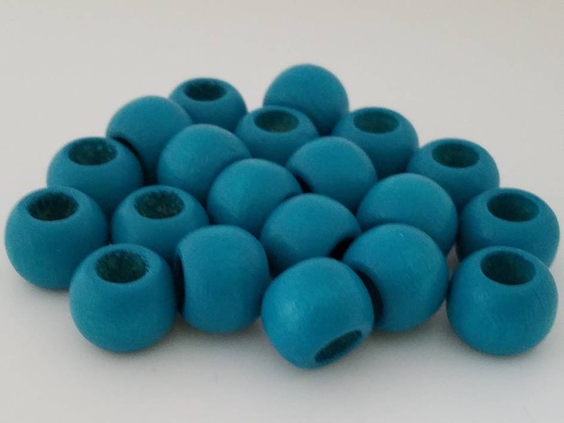 14 mm round wood beads, 0.55, 20 beads, large hole beads, size:14X11 mm, 7 mm hole, macrame bead, wooden bead, jewelry bead Turquoise
