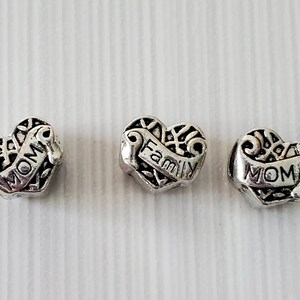 heart European beads with Word Large Hole Beads Nickel Free /& Lead Free 3 Pcs Mom Heart Beads Antique Silver hole 5mm 11x12x10mm