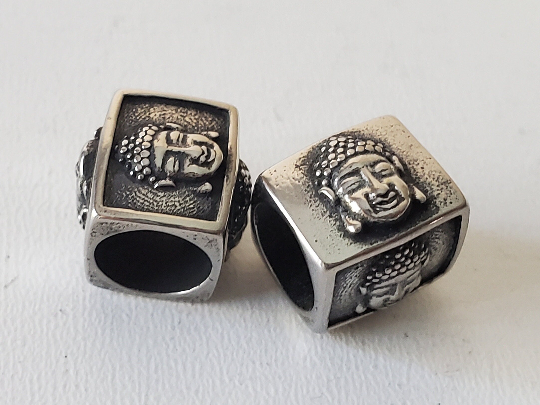 10pcs Antique Silver Skull European Large Hole Beads - 304 Stainless Steel, 12x8mm For Jewelry Making & Crafts
