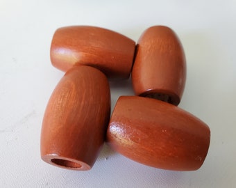 4 - 33X22 mm Brown Orange, wood oval beads, 9 mm hole, macrame beads, wooden beads, large hole beads, Euro wood beads