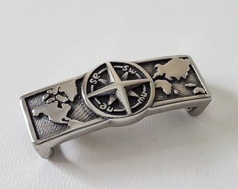 Stainless Steel Compass World Map Slide Charm: 4x8mm Leather Cord