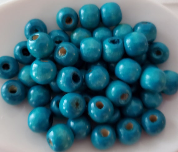 12 Mm Turquoise Round Wood Beads, 50 Beads, 4 Mm Hole, Macrame Beads, Large  Hole Beads, Wooden Beads, Jewelry Beads, Crafts Beads 