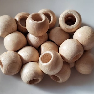 14 mm round wood beads, 0.55, 20 beads, large hole beads, size:14X11 mm, 7 mm hole, macrame bead, wooden bead, jewelry bead Natural