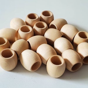 16 mm Unfinished wood barrel beads, 20 beads, large hole beads, wooden beads, macrame supplies, jewelry supplies