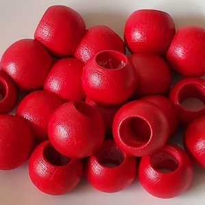 14 mm round wood beads, 0.55, 20 beads, large hole beads, size:14X11 mm, 7 mm hole, macrame bead, wooden bead, jewelry bead Red