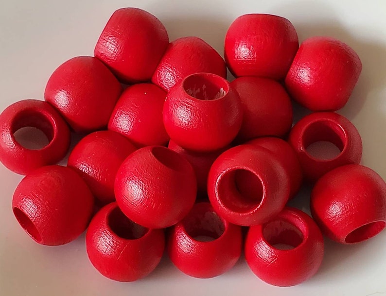 14 mm round wood beads, 0.55, 20 beads, large hole beads, size:14X11 mm, 7 mm hole, macrame bead, wooden bead, jewelry bead Red