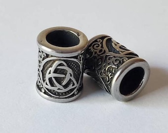 Celtic Trinity Knot beads, Hole: 7mm, Stainless Steel, size 13x10.5mm, 2 Pcs., Triquetra symbol, Column, Antique Silver, large hole beads