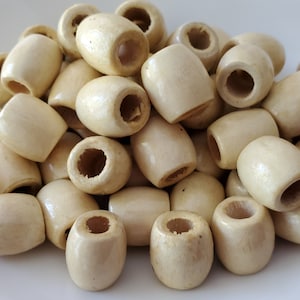 50 Natural Wood 11 mm barrel beads, lacquered finish, wood barrel beads, beige wood beads, macrame beads, large hole beads