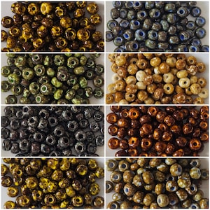 2/0 Czech Glass Seed Beads, 20 grams, Opaque beads, Picasso finish, Travertine beads, beading supplies