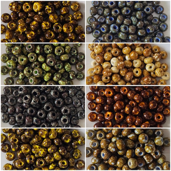 2/0 Czech Glass Seed Beads, 20 grams, Opaque beads, Picasso finish, Travertine beads, beading supplies